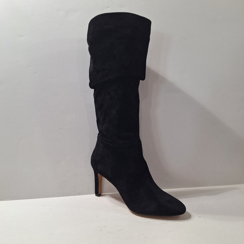 Vince Camuto (NEW) Black Suede Larink Academia Knee High Heeled Boots Size 9.5